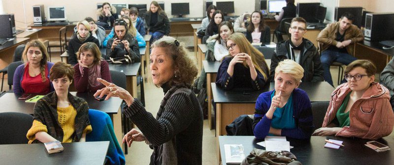 3/30/16 Kharkiv, Ukraine -- Kharkiv National University journalism class led by Sherry Ricchiardi.